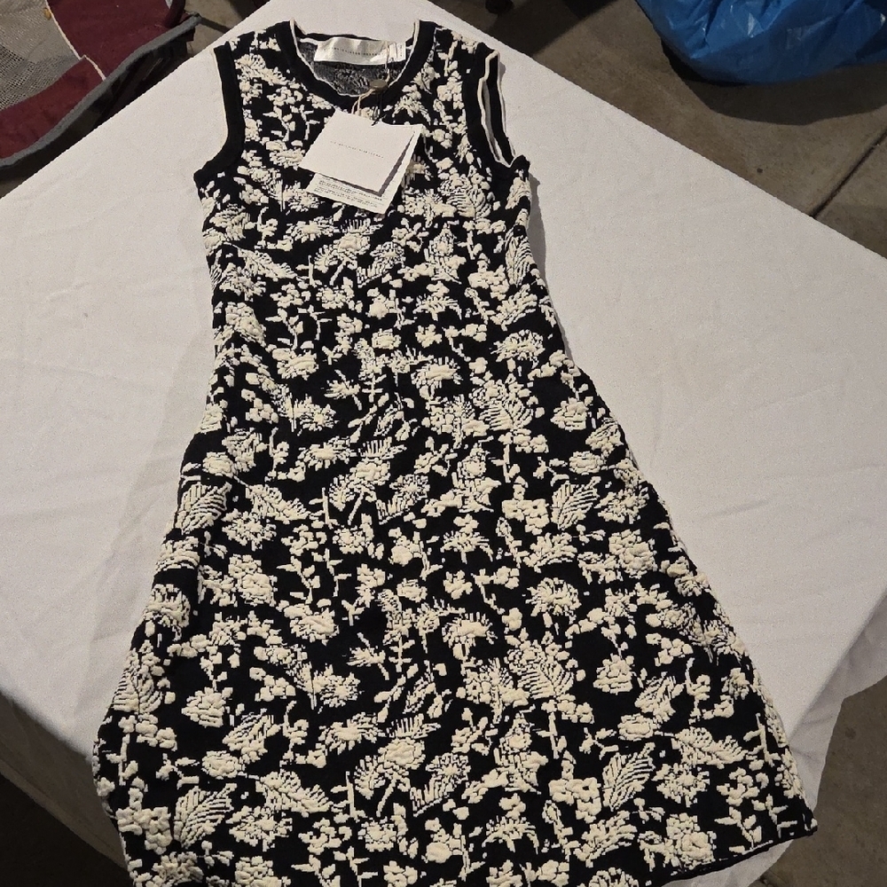 Victoria Beckham Black and White Floral Midi Dress